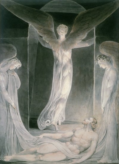 La Résurrection : Les anges roulant la pierre du sépulcre - William Blake